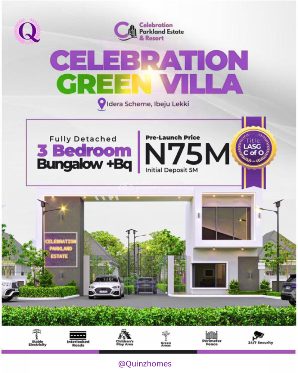 Luxury 3 Bedrooms with Ample Car Park Space, Celebration Park Estate and Resort, Ibeju Lekki, Lagos, Detached Bungalow for Sale