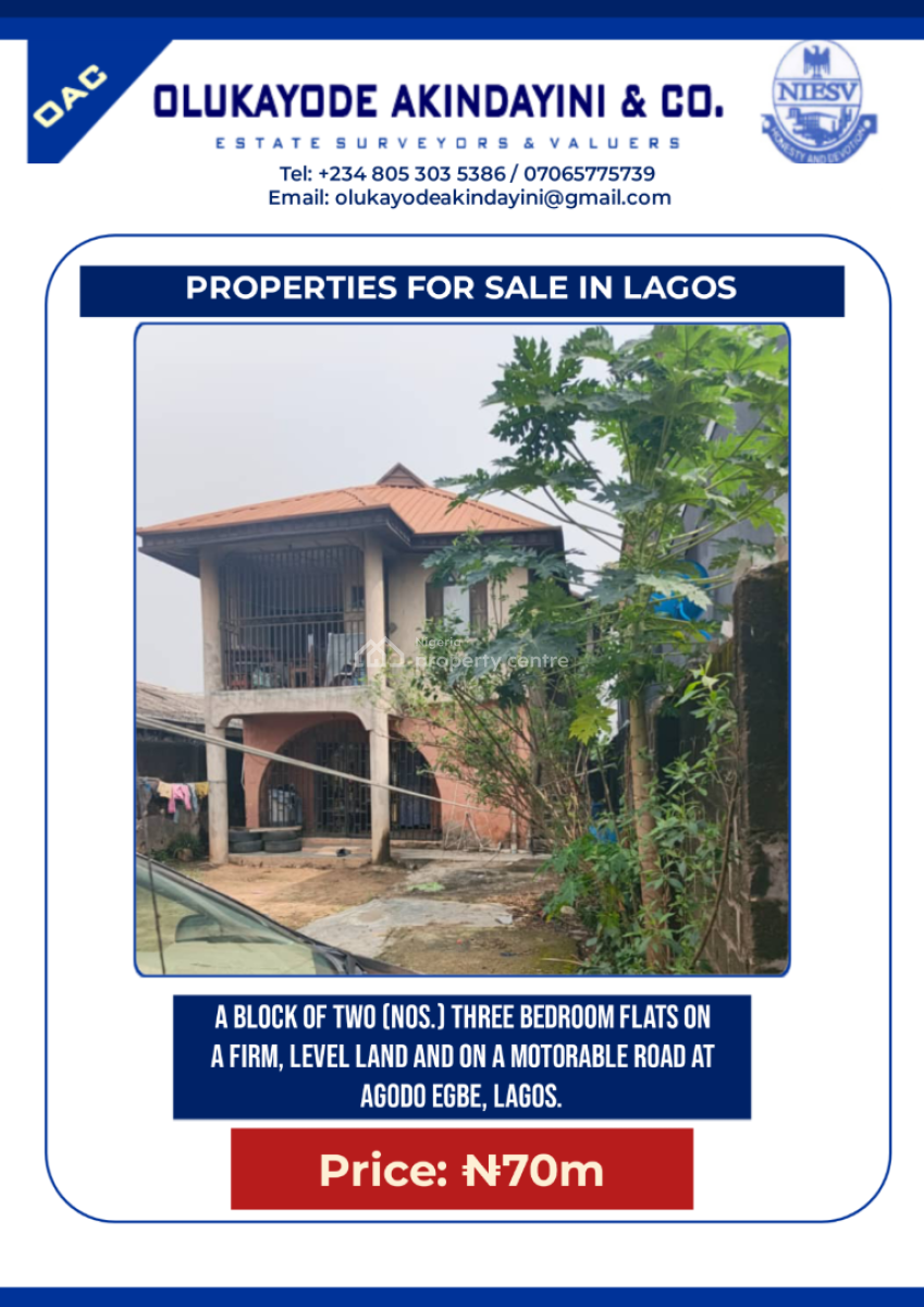 a Block of Flats Comprising Two Nos. Three Bedroom Flats, Berger, Arepo, Ogun, Block of Flats for Sale