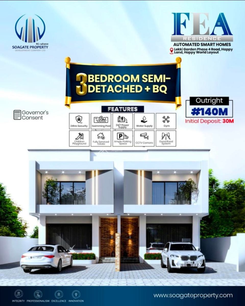 Luxury 3 Bedrooms Semi-detached Duplex with Fitted Kitchen and Bq, Lekki Gardens Phase 4 Road Behind Lagos Business School(lbs), Ajiwe, Ajah, Lagos, Semi-detached Duplex for Sale