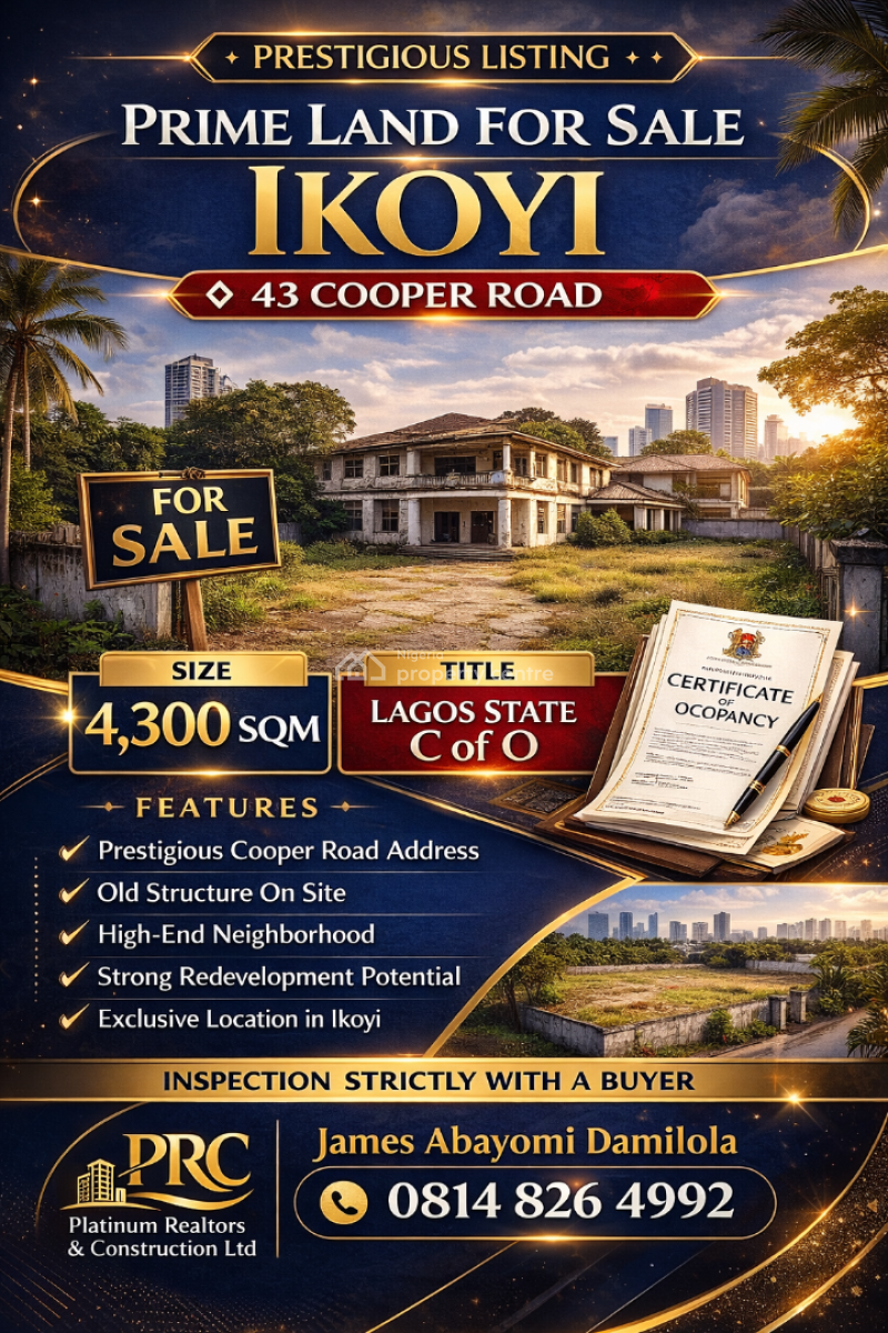 Exclusive Land, Cooper Road, Ikoyi, Lagos, Mixed-use Land for Sale