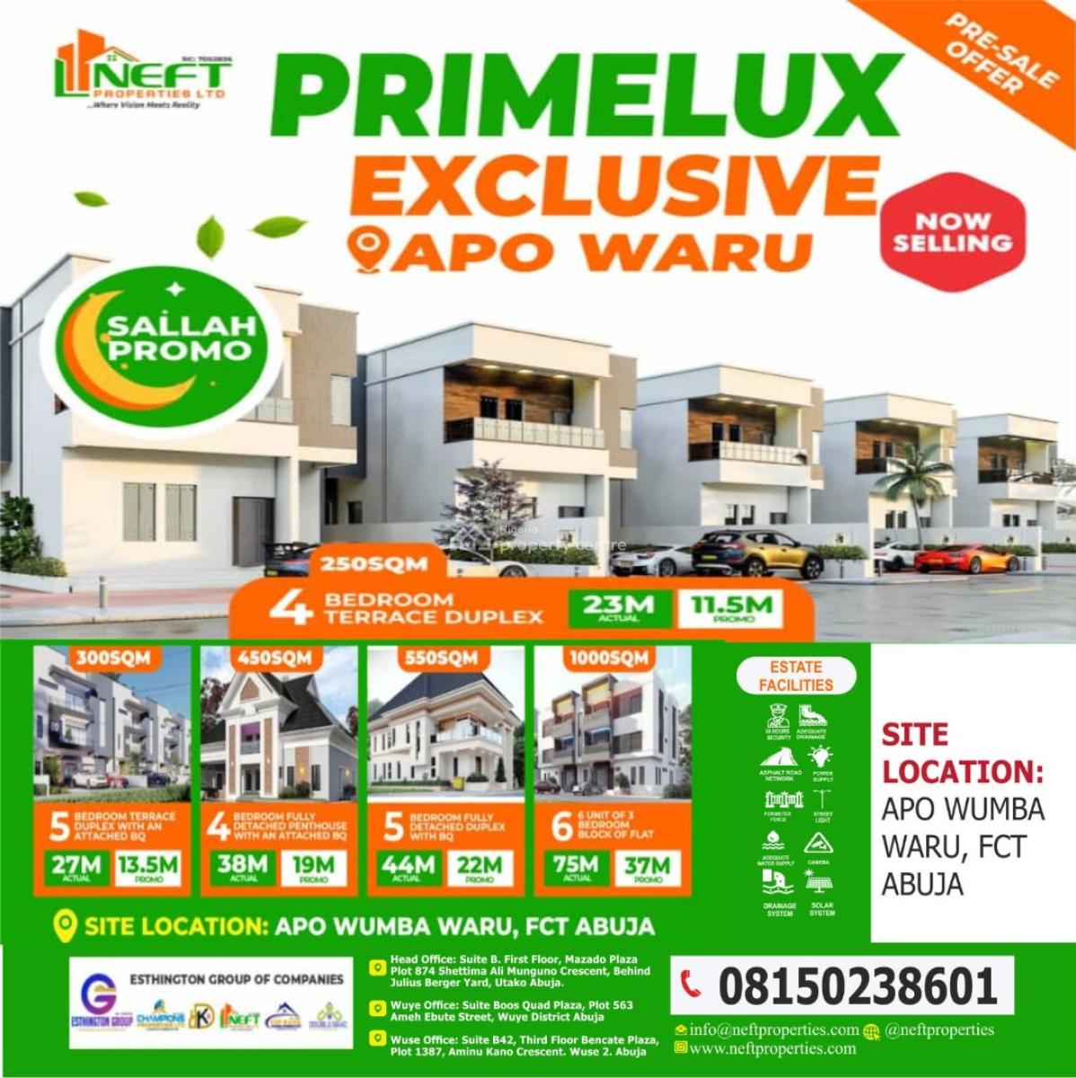 Land for 4 Bedroom Terrace Duplex, Primelux Exclusive Estate, Wumba, Abuja, Residential Land for Sale