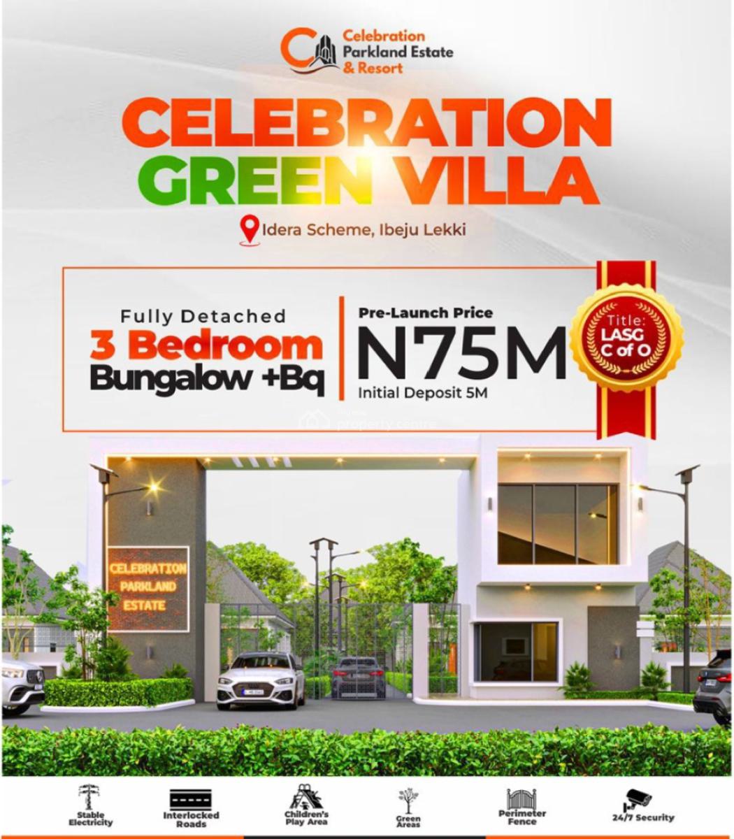 Fully Detached Luxurious 3 Bedroom Bungalow with Bq, Idera, Celebration Parkland Estate, Ibeju Lekki, Lagos, Detached Bungalow for Sale