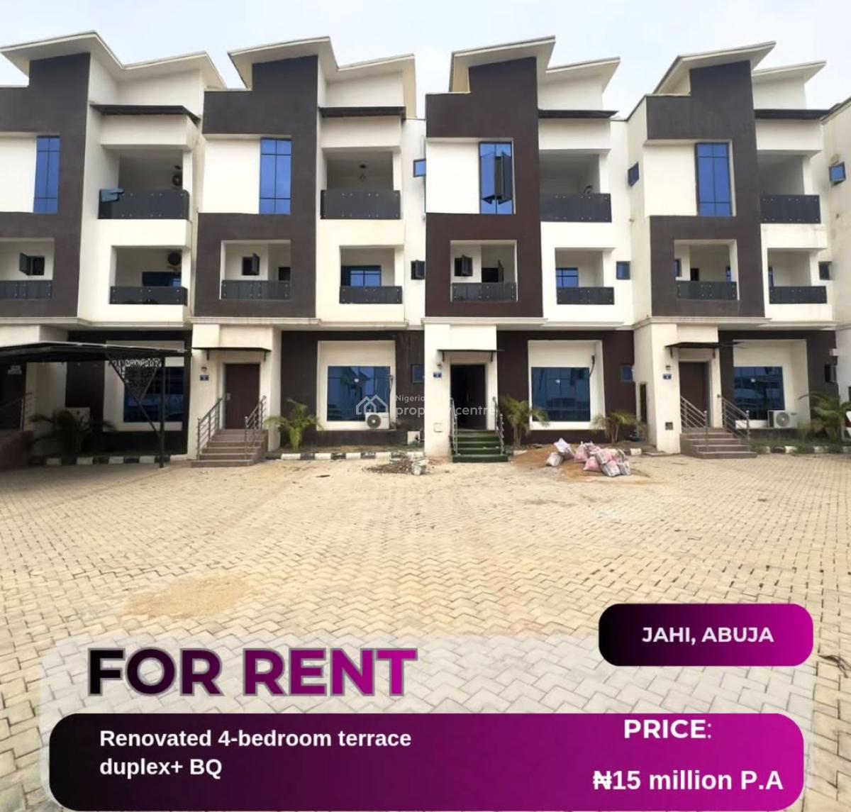 4 Bedrooms Terraced Duplex + Bq, Jahi, Abuja, Terraced Duplex for Rent