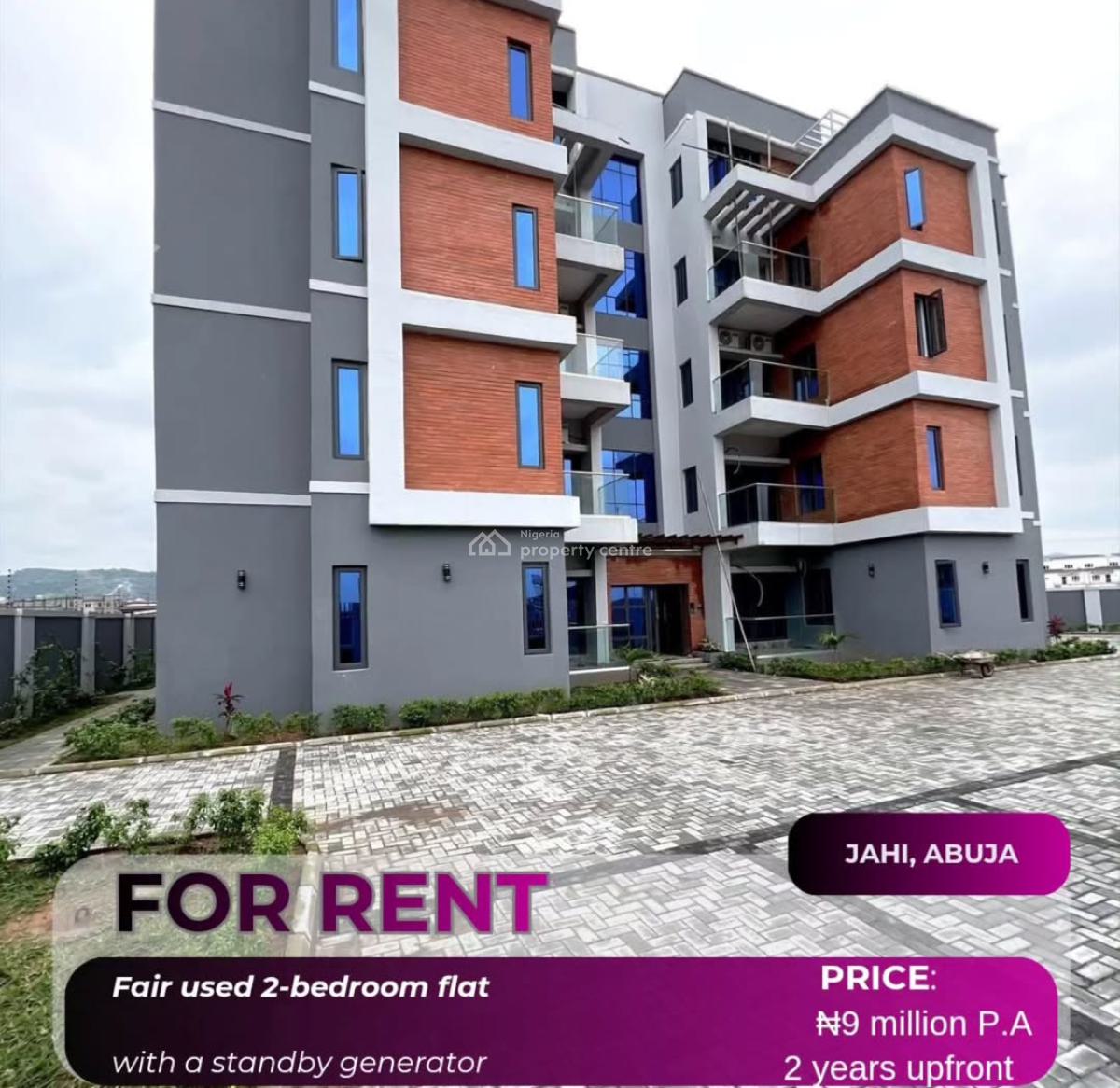 2 Bedrooms Flat + Standby Generator, Jahi, Abuja, House for Rent