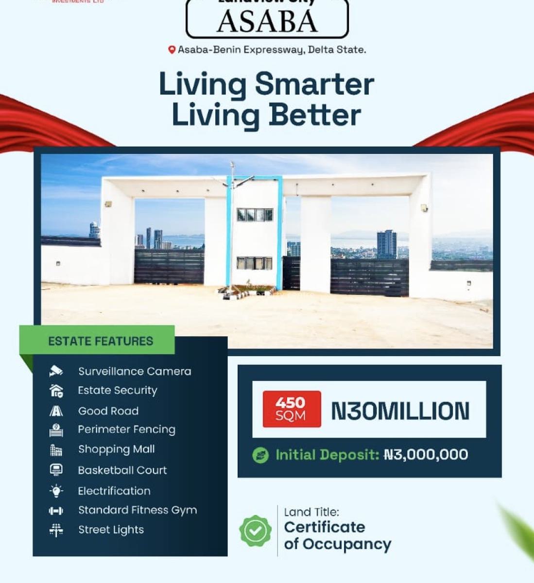 100% Dry Land with Instant Allocation, Landview City Estate Located Directly Facing Asaba-business Expressway, Asaba, Delta, Mixed-use Land for Sale