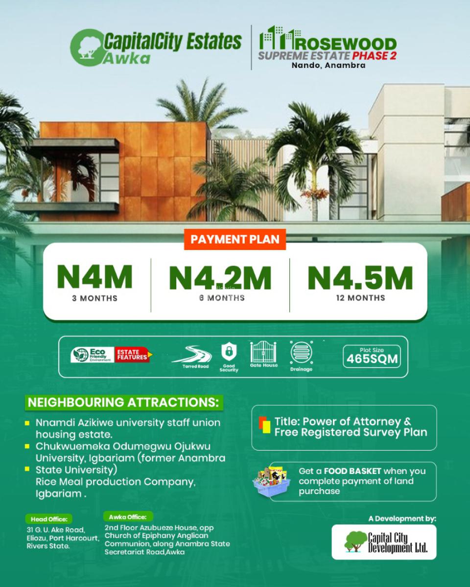 Land, Rosewood Supreme Estate, Nando Axis, Awka North Lga, Anambra State, Awka, Anambra, Residential Land for Sale