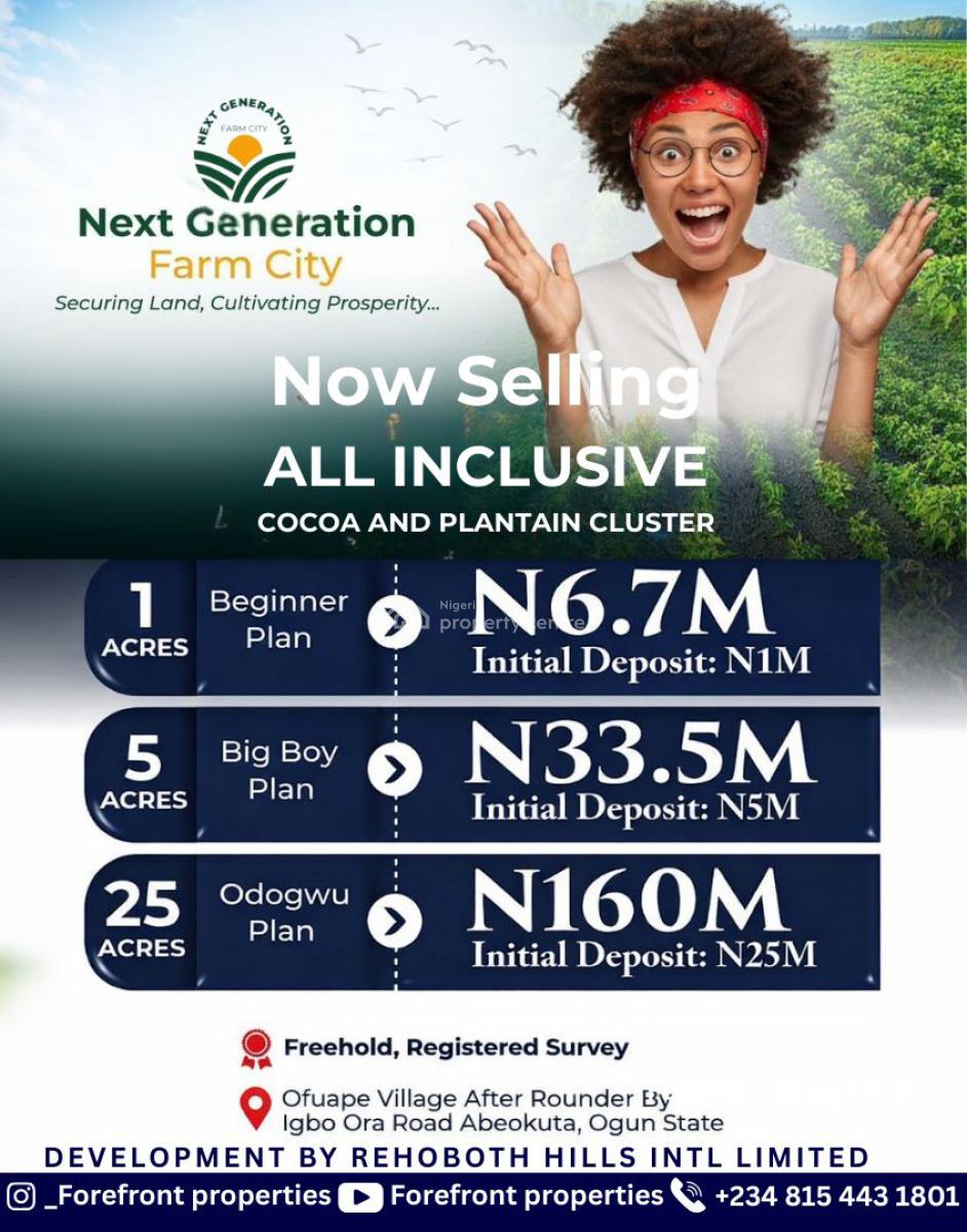 Most Secured Agro Investment with Insurance and Irrigation System, Ofuape After Rounder Junction Igbo Ora Road .plantain and Cocoafarming, Abeokuta North, Ogun, Mixed-use Land for Sale