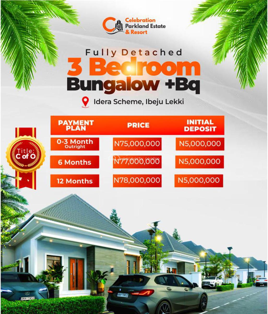 3bedroom Detached Bungalow with Bq, Celebration Parkland Resort Estate Idera Scheme Eleko, Ibeju Lekki, Lagos, Detached Duplex for Sale
