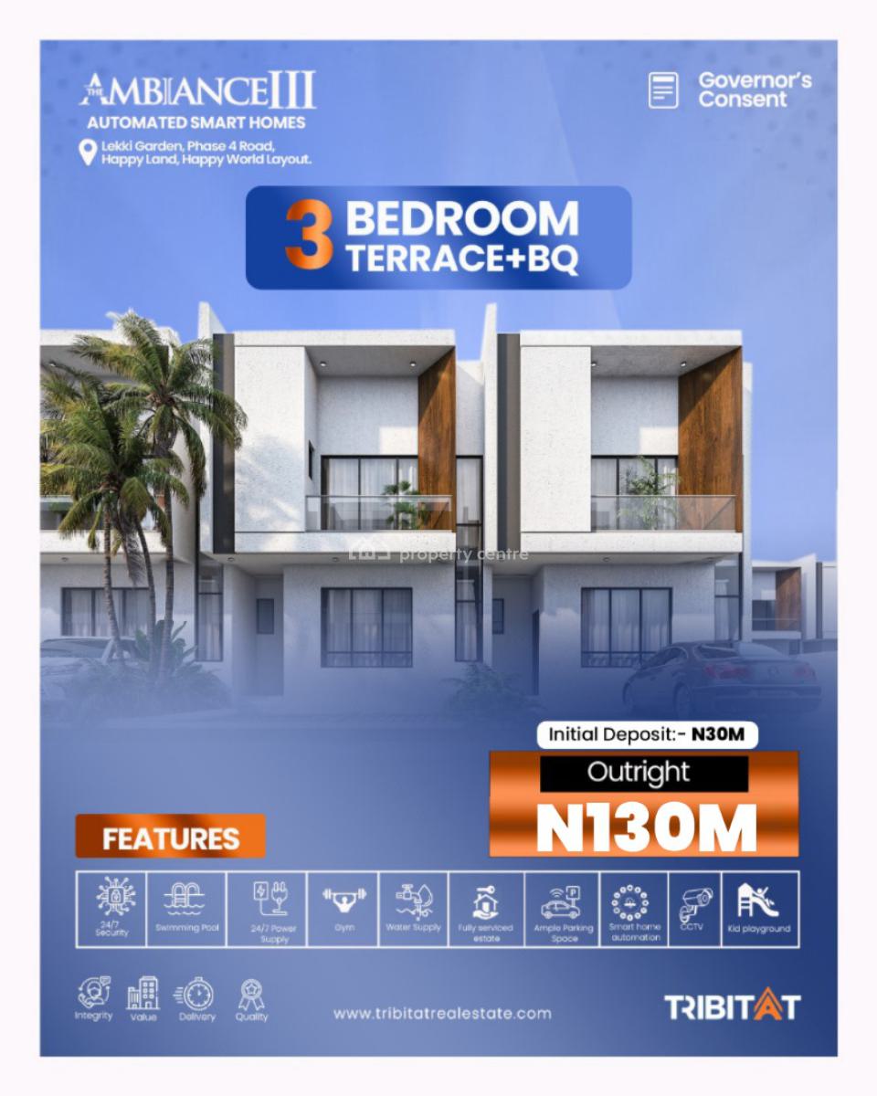 3 Bedrooms Terrace + Bq, Attantic Layout,lekki Garden 4, Olokonla, Ajah, Lagos, Terraced Duplex for Sale
