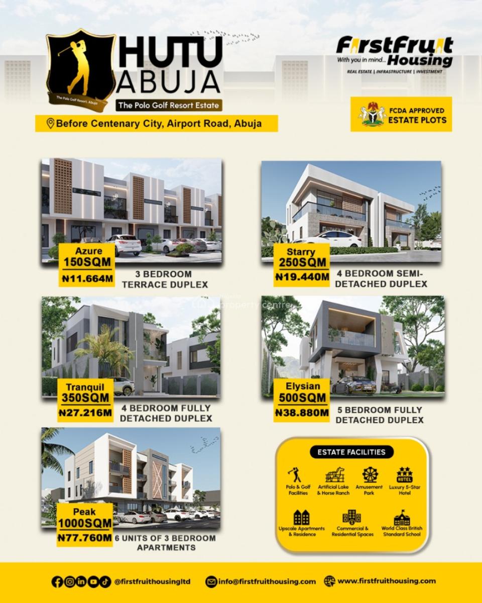 250 Sqm 4 Bedrom Semi Detached Duplex, Hutu Polo Golf Resort Estate, Sabon Lugbe, Lugbe District, Abuja, Mixed-use Land for Sale