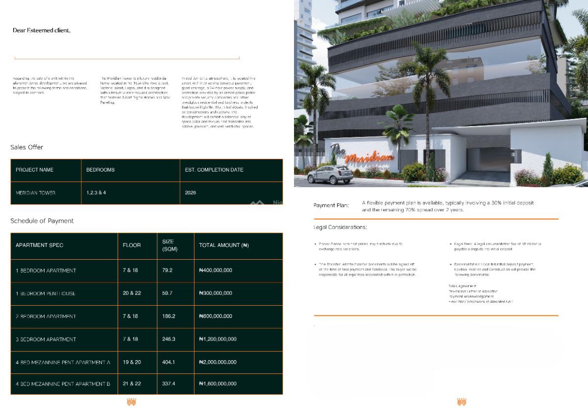 1 Bedroom Penthouse in a Majestic Highrise Tower, Oniru, Victoria Island (vi), Lagos, Flat / Apartment for Sale