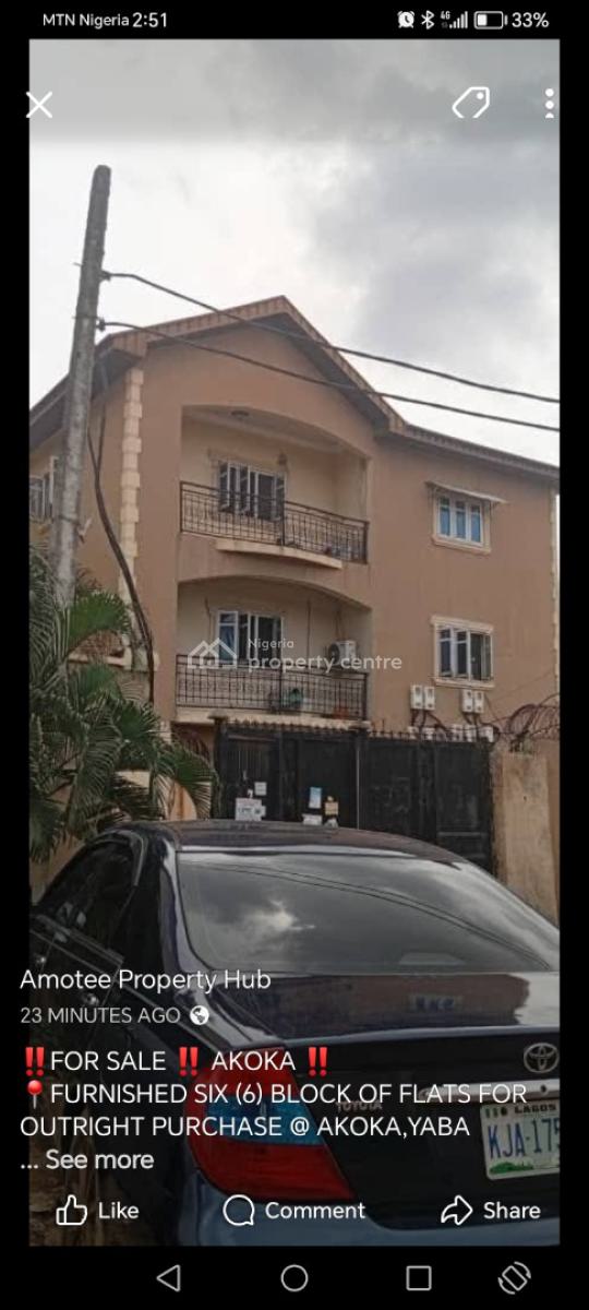 2 Storey Building Comprises 6 Units of 3 Bedroom Flats, Off St. Finbarrs Road., Akoka, Yaba, Lagos, Block of Flats for Sale
