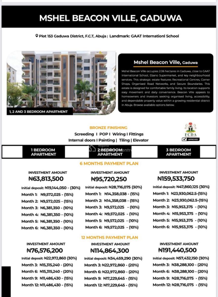 3 Bedroom Apartments, Close to Prince Ebano Supermarket, Gaduwa, Abuja, Block of Flats for Sale