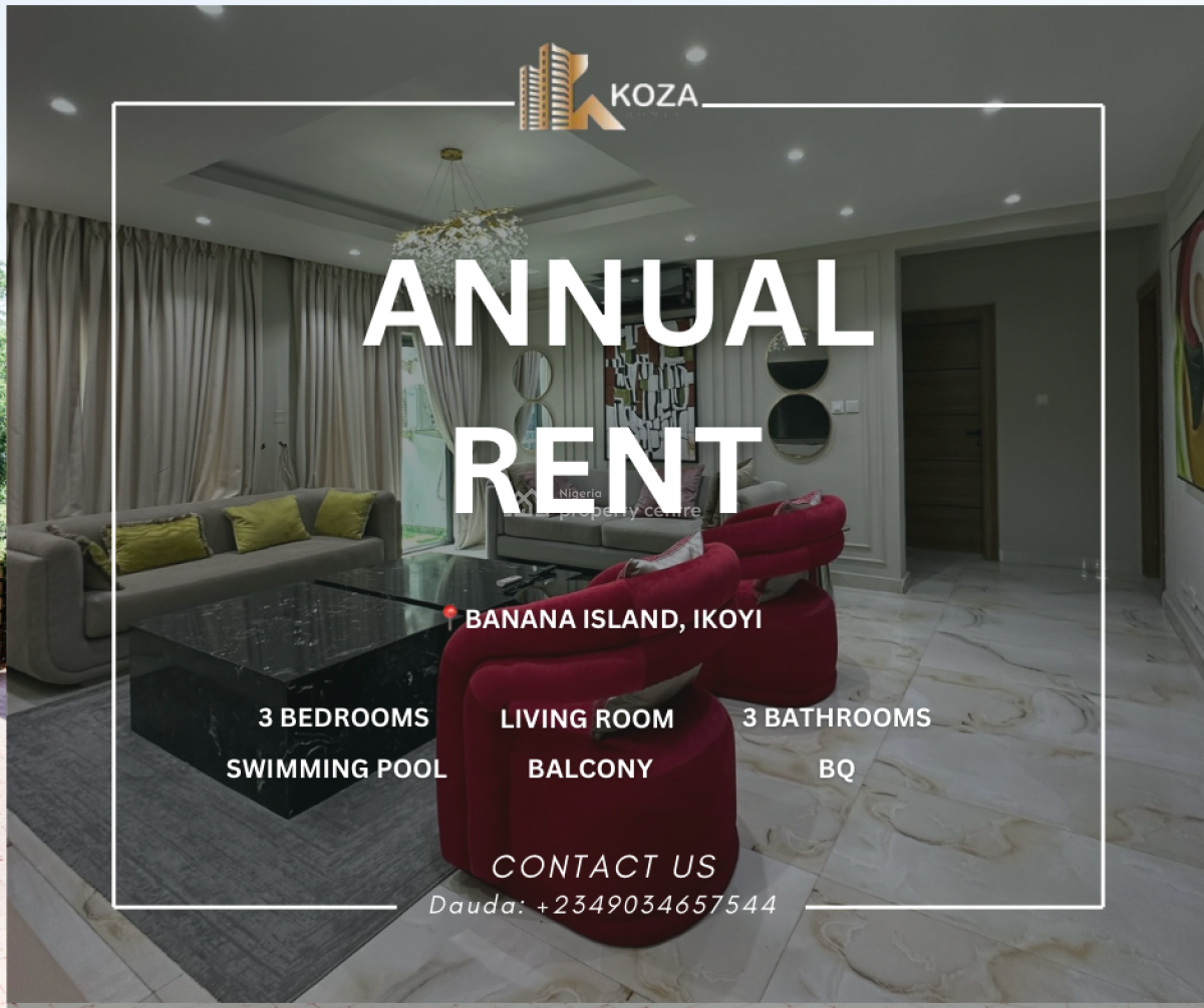 Fully Furnished Waterview 3 Bedroom Flat, Banana Island, Ikoyi, Lagos, Flat / Apartment for Rent