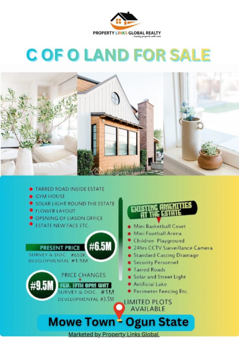 Land with C of O in a Built Up Location, Stella Court Strategically Suitated with Easy Access to Roads, Schools, Mowe Town, Ogun, Residential Land for Sale
