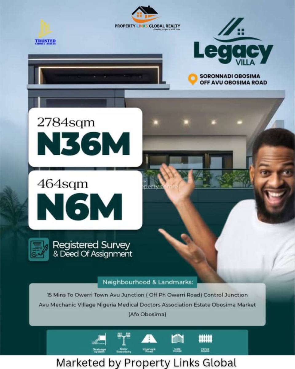 Verified Land with Registered Survey, Legacy Villa Estate, Soronnadi Obosima, Off Avu Obosima Road, Owerri West, Imo, Mixed-use Land for Sale