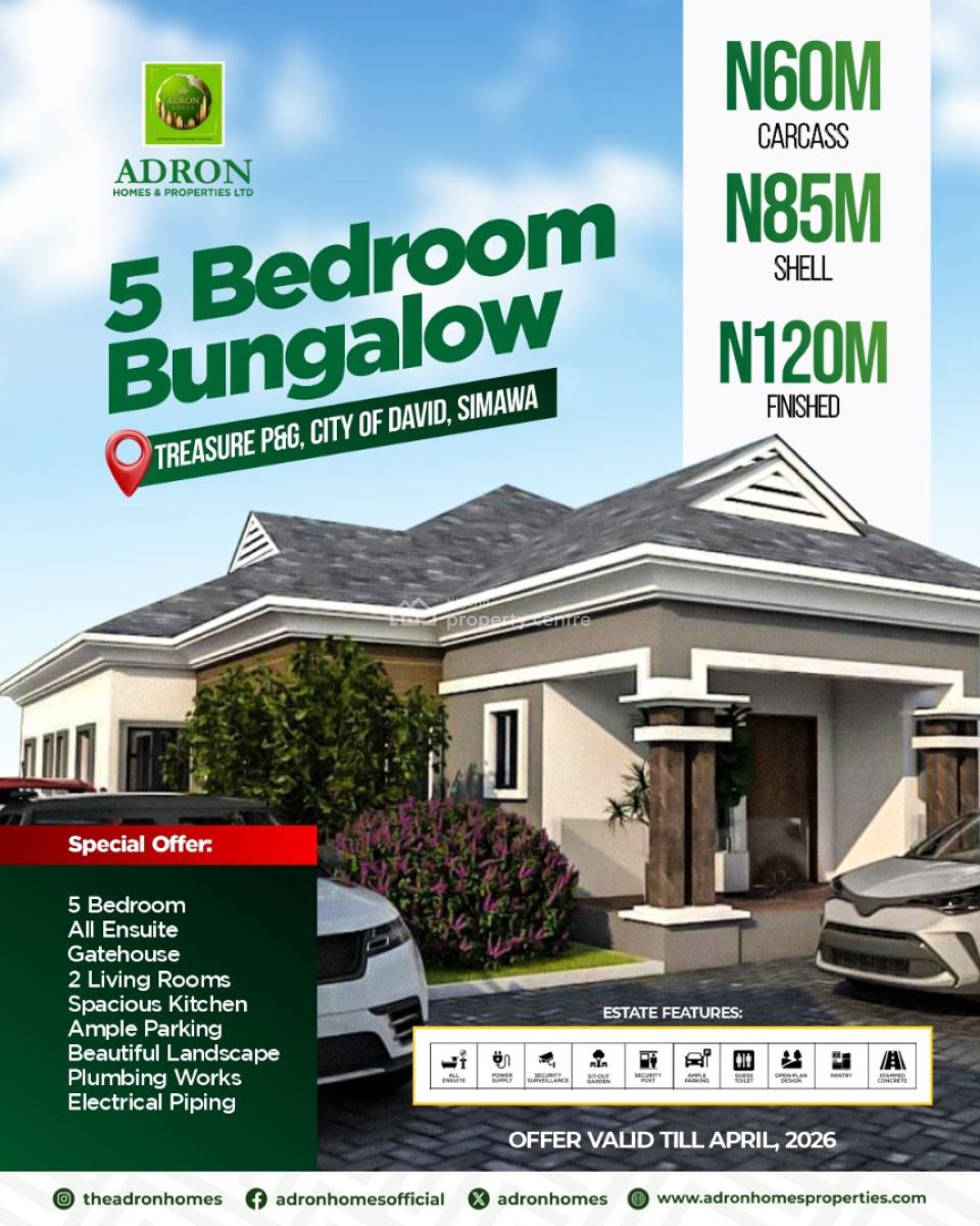 5 Bedroom Bungalow, Treasure Parks and Gardens Estate Phase 2 , City of David,, Simawa, Ogun, Detached Bungalow for Sale