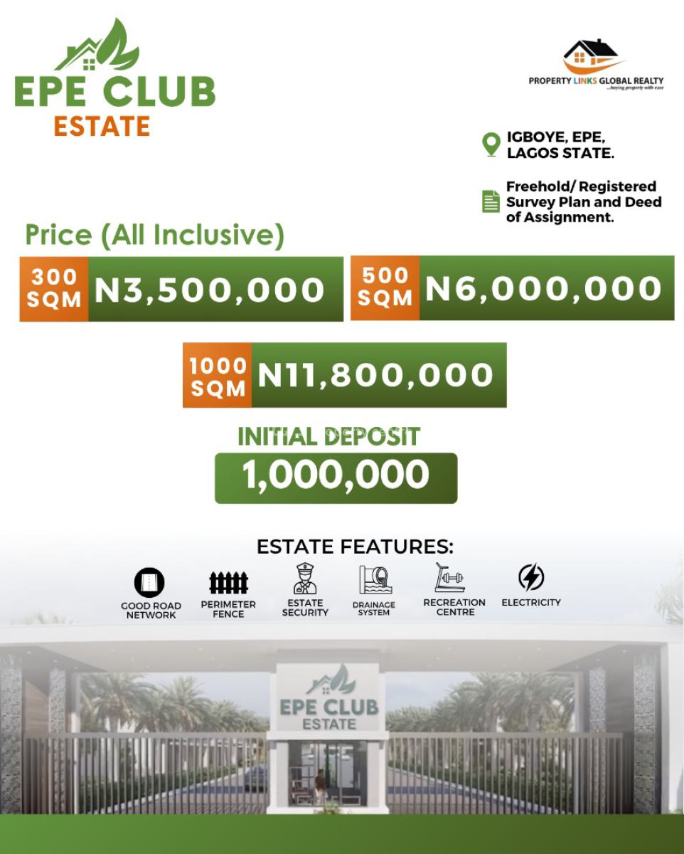 Verified Land with Freehold, Epe Club Estate Located at Igboye Directly Facing Express, Epe, Lagos, Residential Land for Sale