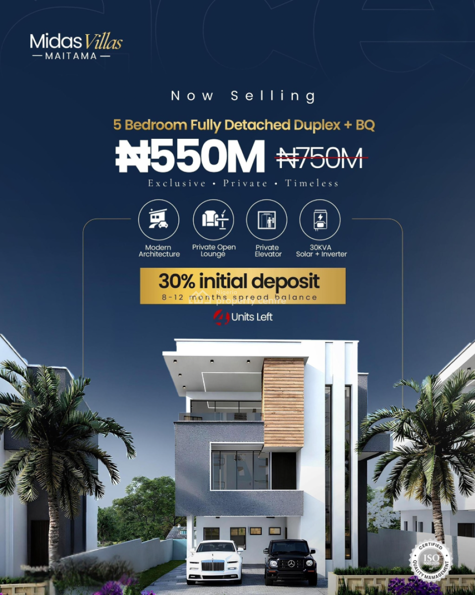 Introducing Midas Villas 5 Bedroom Fully Detached Duplexes + Bqs, Maitama Abuja, Nigeria, Maitama District, Abuja, Detached Duplex for Sale