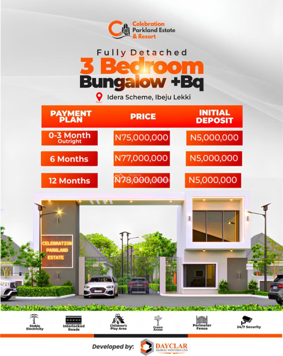 Fully Detached 3-bedroom Bungalows with Bq, Ibeju Lekki, Lagos, Detached Bungalow for Sale