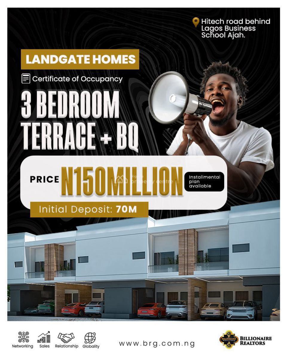 3-bedroom Terrace with Bq, Hitech Road, Behind Lagos Business School., Ajiwe, Ajah, Lagos, Terraced Duplex for Sale