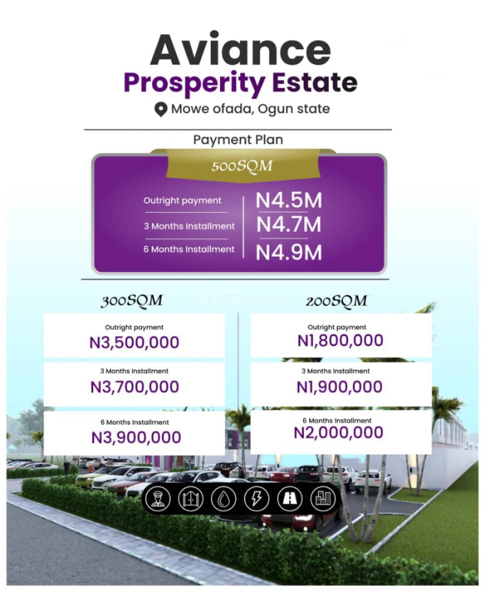 Most Verified Land in Prime Location with Free Documentation, Aviance Prosperity Very Close to Rccg Prayer City and Mowe Market, Mowe Ofada, Ogun, Residential Land for Sale