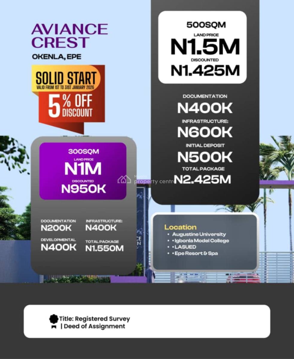 Land with Registered Survey, Aviance Crest Estate, Epe, Lagos, Mixed-use Land for Sale