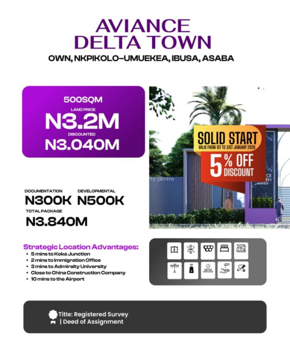 Land with Instant Allocation in Serene Environment, Aviance Town Estate at Nkpikolo - Umuekea, Ibusa, Asaba, Delta, Mixed-use Land for Sale