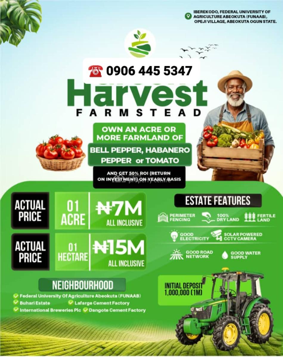 Acres of Farmlands at Iberekodo Near Federal University of Agriculture, Iberekodo Near Federal University of Agriculture, Abeokuta North, Ogun, Land for Sale