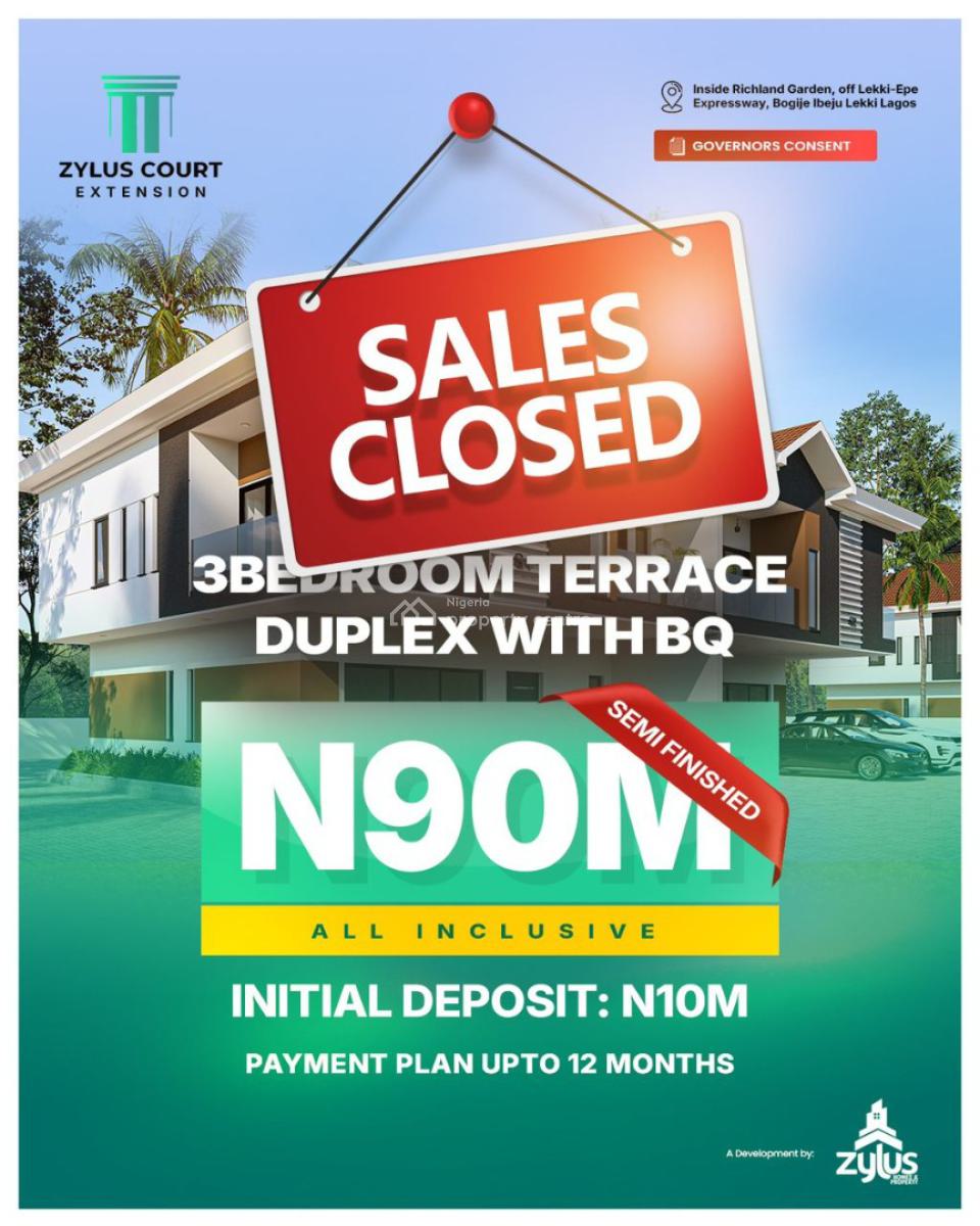 Luxury 3 Bedroom Duplex with C of O, Zylus Court Extension, Inside Richland Garden, Along Lekki Epe Express, Bogije, Ibeju Lekki, Lagos, House for Sale