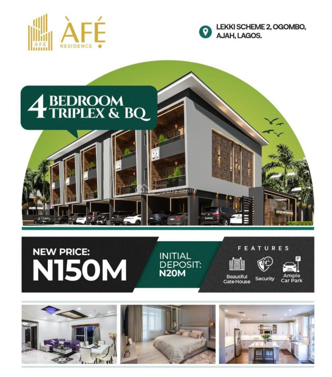 Spacious Luxury 4bedroom Triplex with Bq, Afe Residence Estate Located at Lekki Scheme 2 Ogombo, Ajah, Lagos, Detached Duplex for Sale