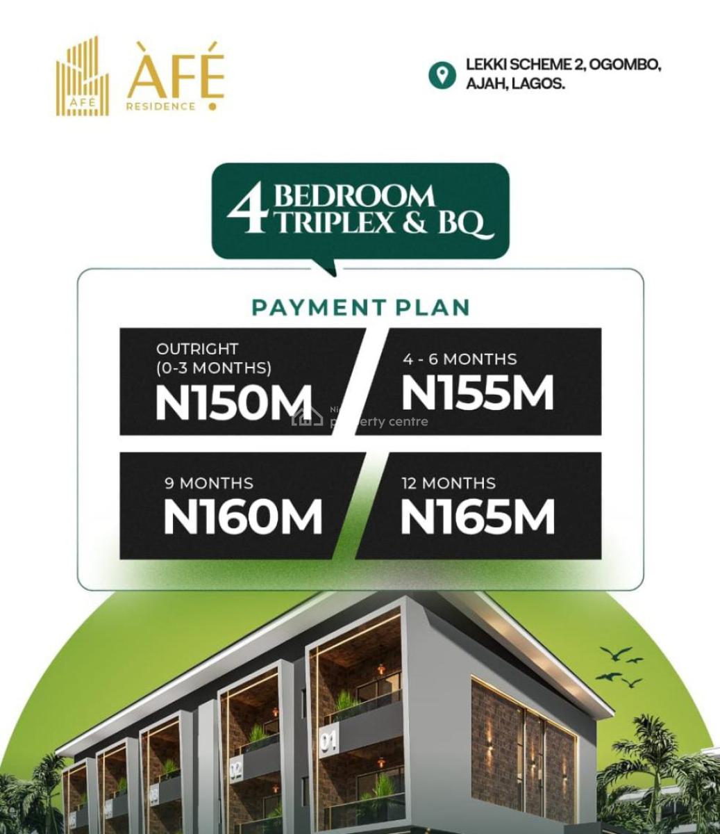 Spacious Luxury 4bedroom Triplex with Bq, Afe Residence Estate Located at Lekki Scheme 2 Ogombo, Ajah, Lagos, Detached Duplex for Sale