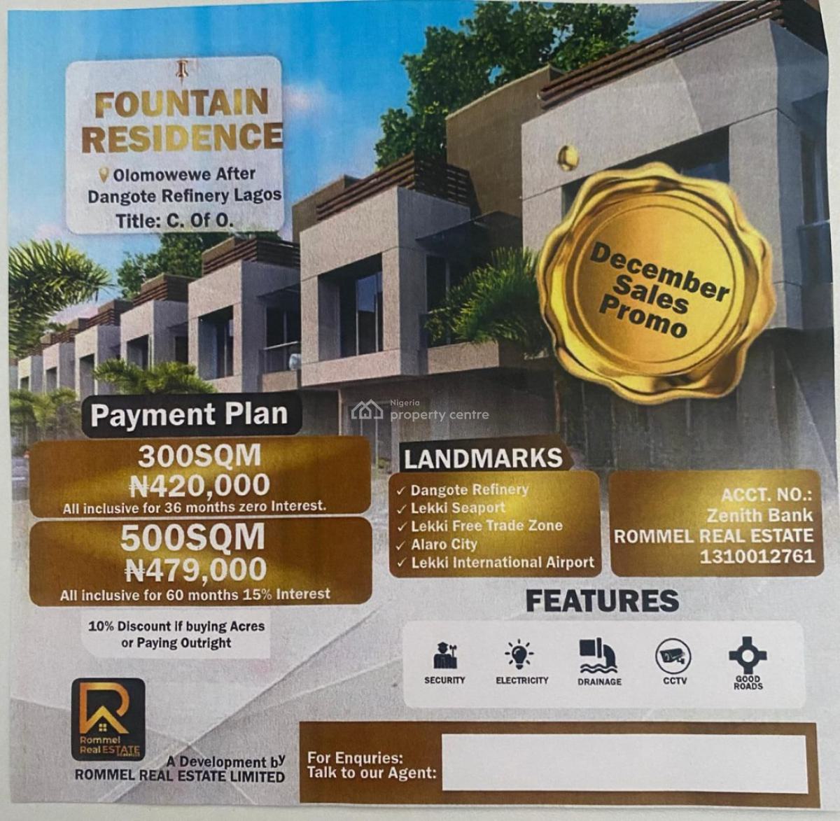 Land, Fountain Residence,olomowewe Dangote Refinery, Ibeju Lekki, Lagos, Residential Land for Sale