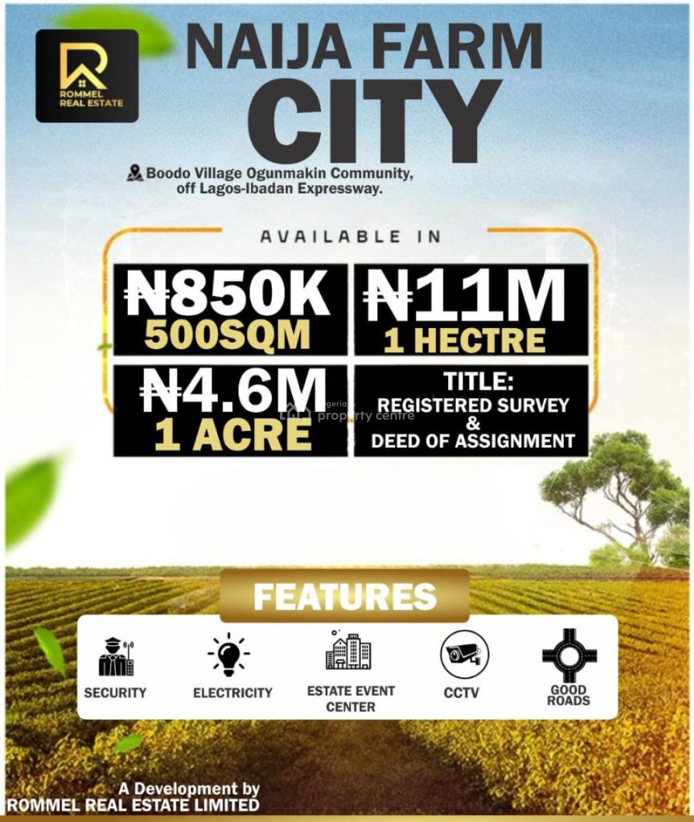 Acres of Farmland with Registered Survey and Deed of Assignments, Naija Farm City Phase 2 Located at Boodo Village Ogunmakin Community, Km 46, Ogun, Residential Land for Sale