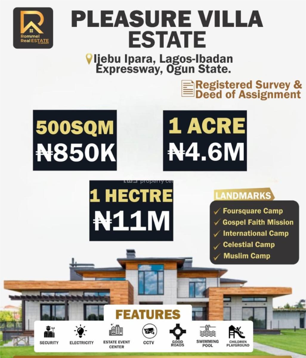 Land with Registered Survey and Deed of Assignments, Pleasure Villa Estate Located at Ijebu Ipara Lagos Ibadan Expressway, Km 46, Ogun, Residential Land for Sale