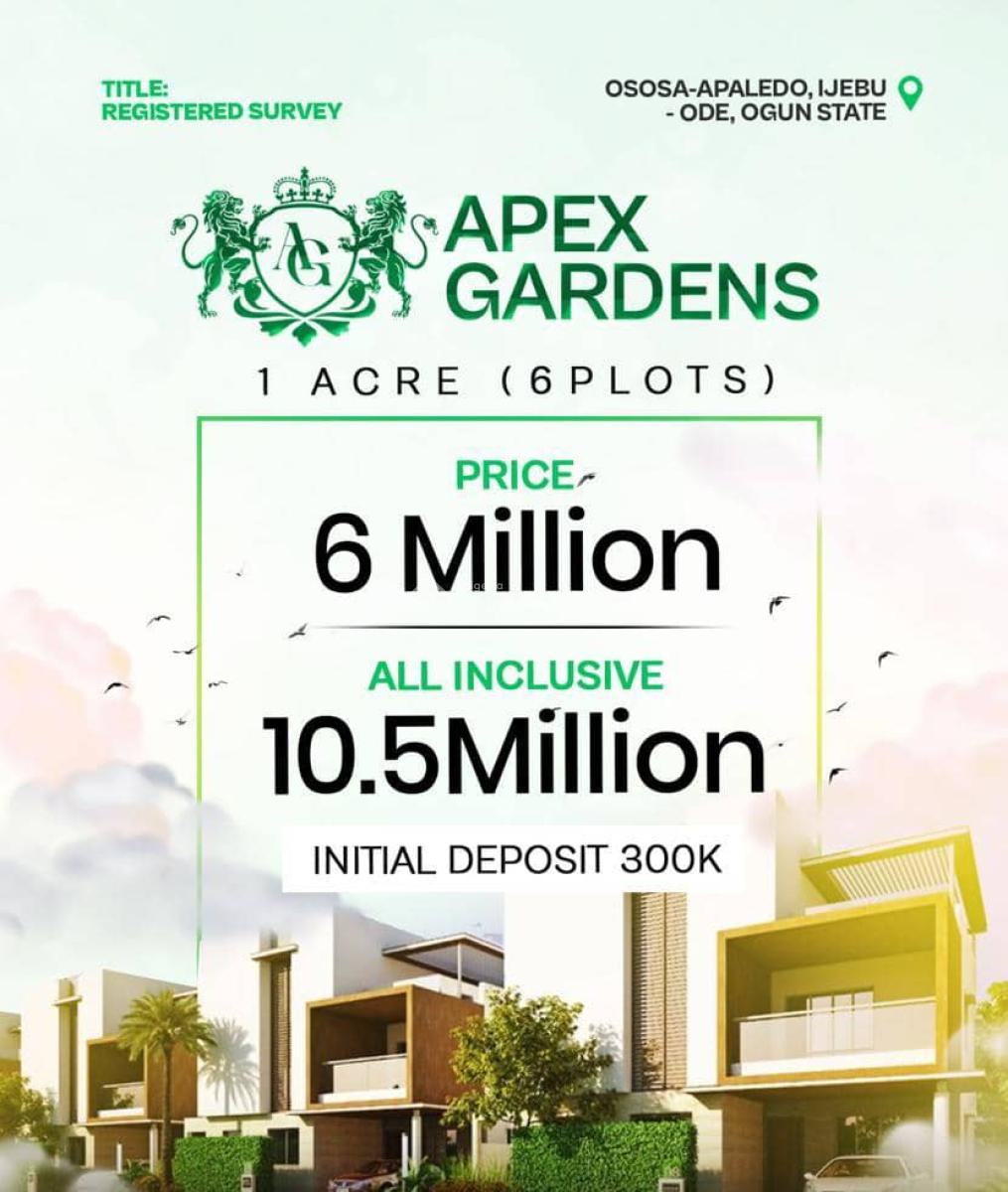Secured Land with Instant Allocation, Apex Gardens Located at Apa Aledo Osasa Ijebu-ode Off Itokin Road, Km 46, Ogun, Residential Land for Sale