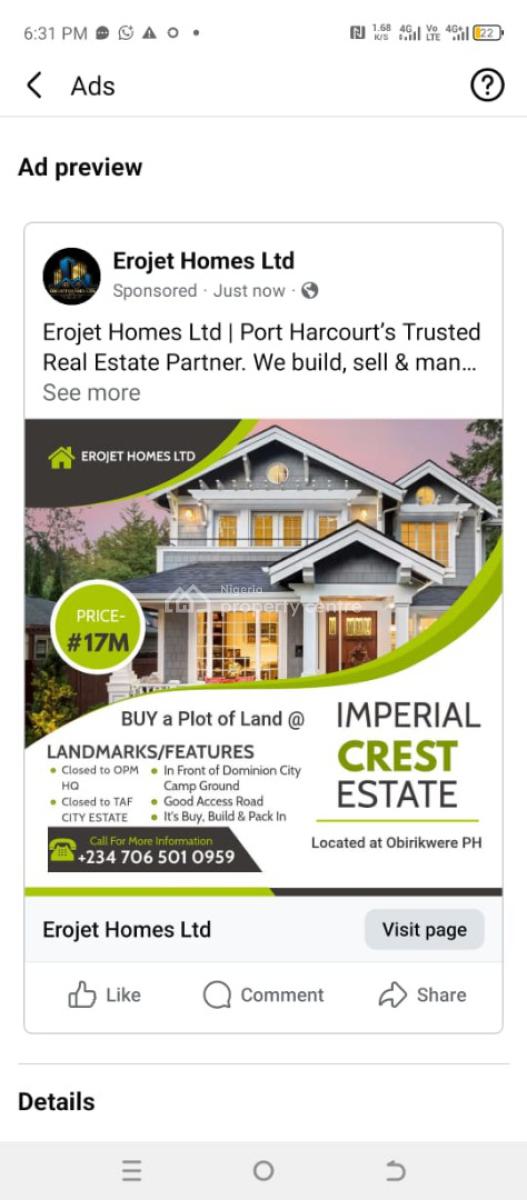 Plots of Land, Obirikwere/airport Road/imperial Crest Estate, Port Harcourt, Rivers, Residential Land for Sale