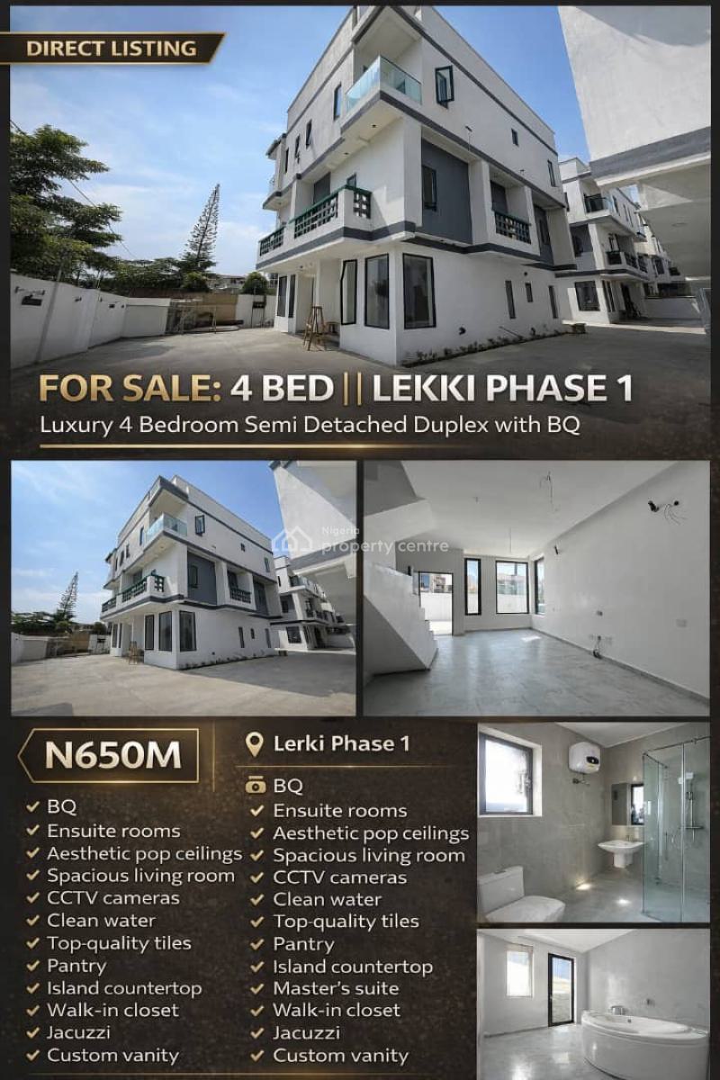 Luxury Brand New 4bedrooms Semi Detached House with a Bq, Lekki Phase 1, Lekki, Lagos, Semi-detached Duplex for Sale