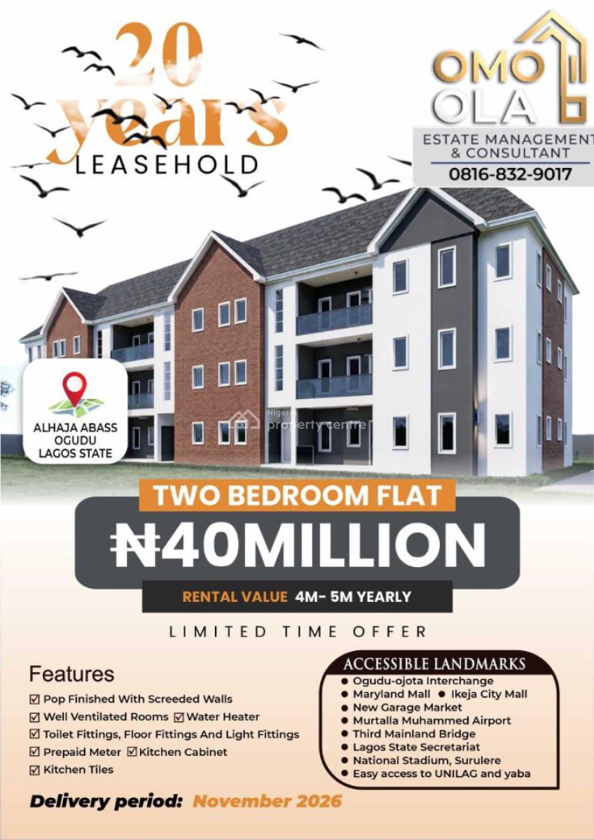 30m for 2bedroom Flat En-suite with Visitors Toilet for 20 Yrs, Ogudu, Lagos, Flat / Apartment for Rent