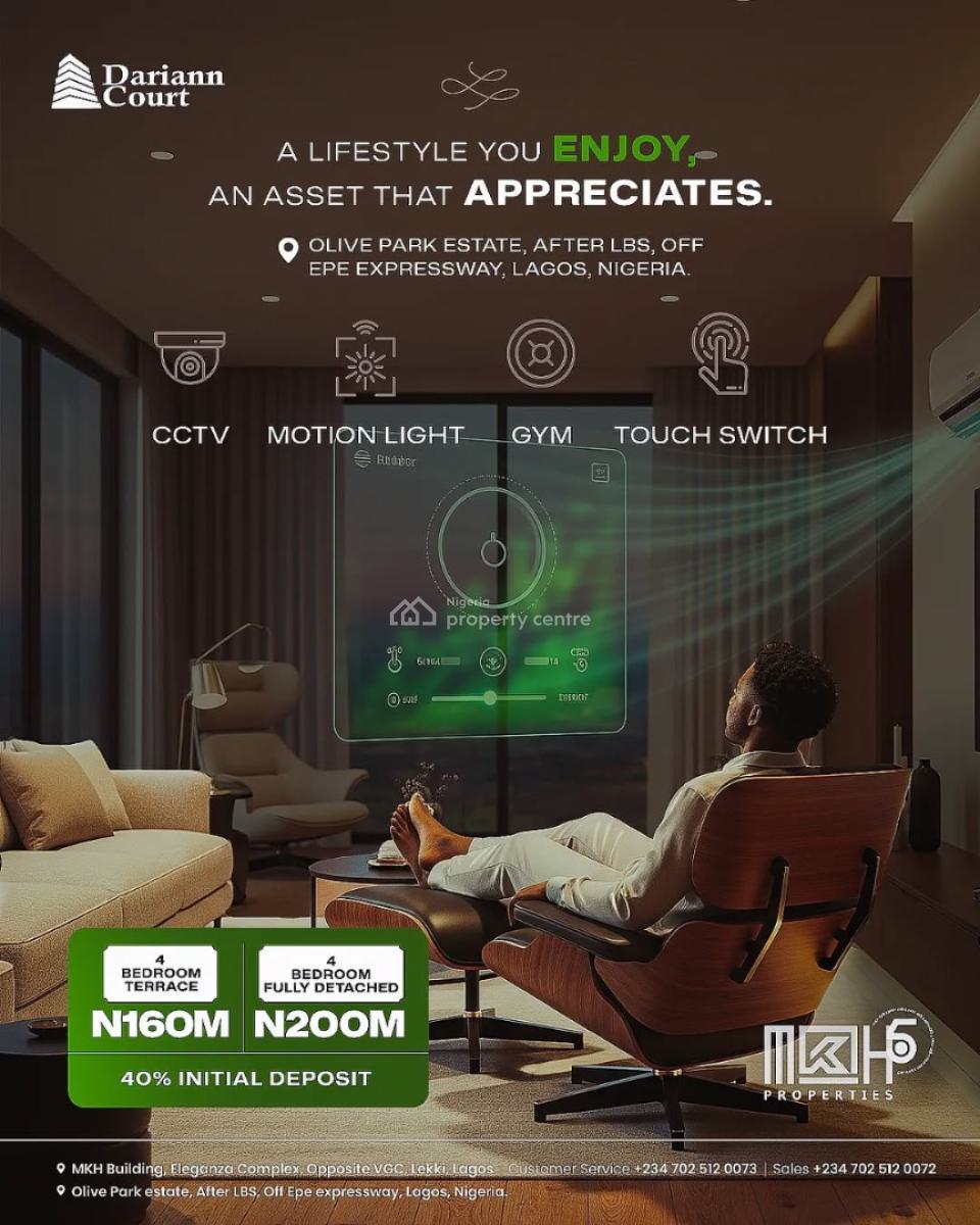 Affordable Luxury 4 Bedroom Terrace with Gym, Home Automation & Pool, After Lagos Business School, Inside Olive Park Estate, Sangotedo, Ajah, Lagos, Terraced Duplex for Sale