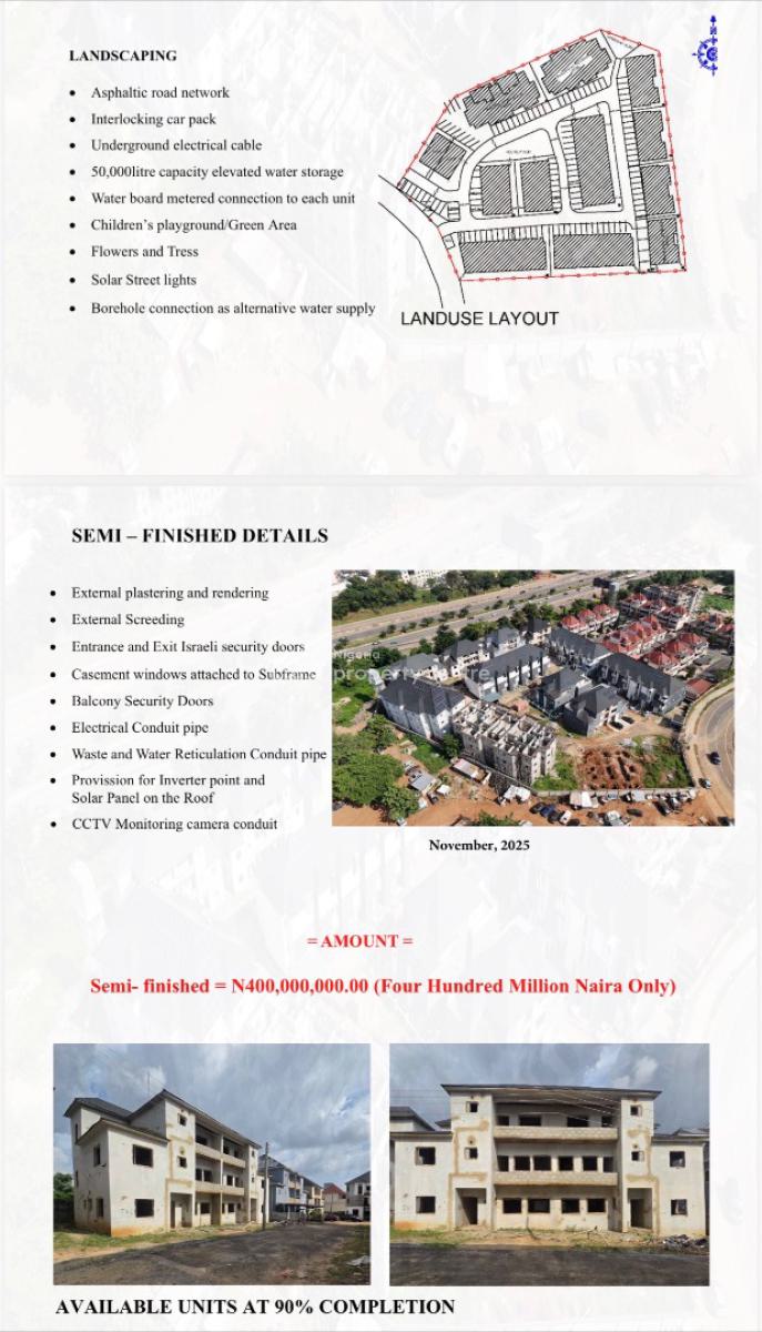 5 Bedroom Semi Detached House on 3 Floors (90% Completed) in a Gated E, Wuye, Abuja, Semi-detached Duplex for Sale