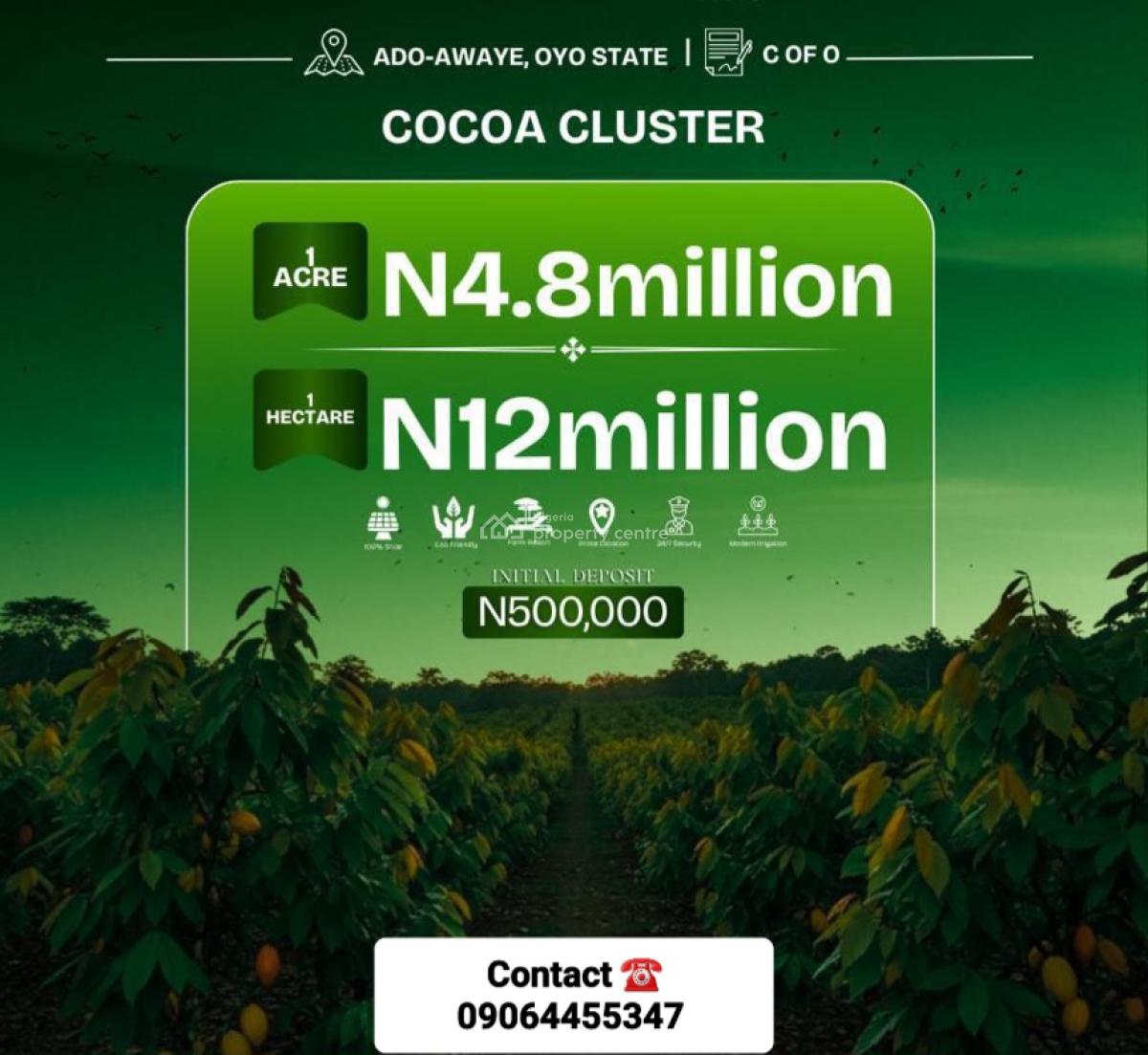 C of O Acres and Hectares of Cashcrop Farmland, Ado-awaye, Iseyin, Oyo, Land for Sale