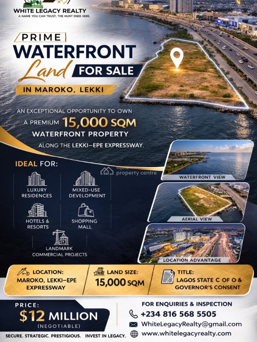 15,000 Sqm of Premium Waterfront Land, Maroko, Lekki Expressway, Lekki, Lagos, Mixed-use Land for Sale