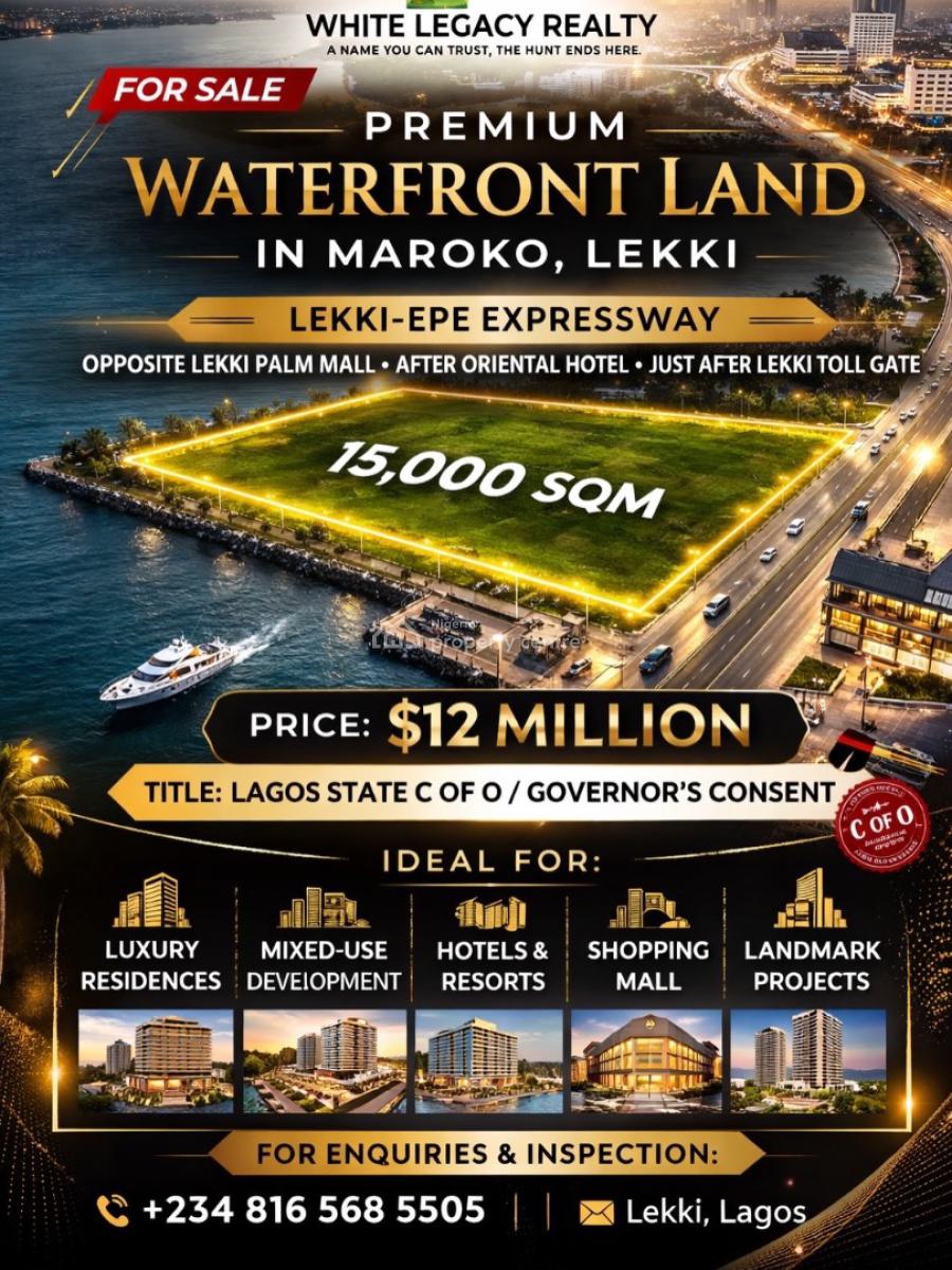 15,000 Sqm of Premium Waterfront Land, Maroko, Lekki Expressway, Lekki, Lagos, Mixed-use Land for Sale