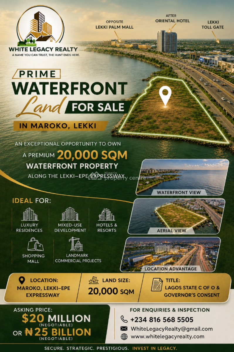 20,000 Sqm of Premium Waterfront Land, Maroko, Lekki Expressway, Lekki, Lagos, Mixed-use Land for Sale
