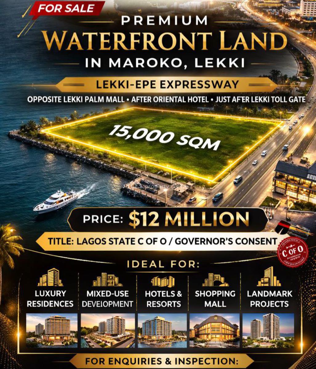 15000sqm Waterfront Commercial Land, Lekki Toll Gate, Lekki Expressway, Lekki, Lagos, Commercial Land for Sale