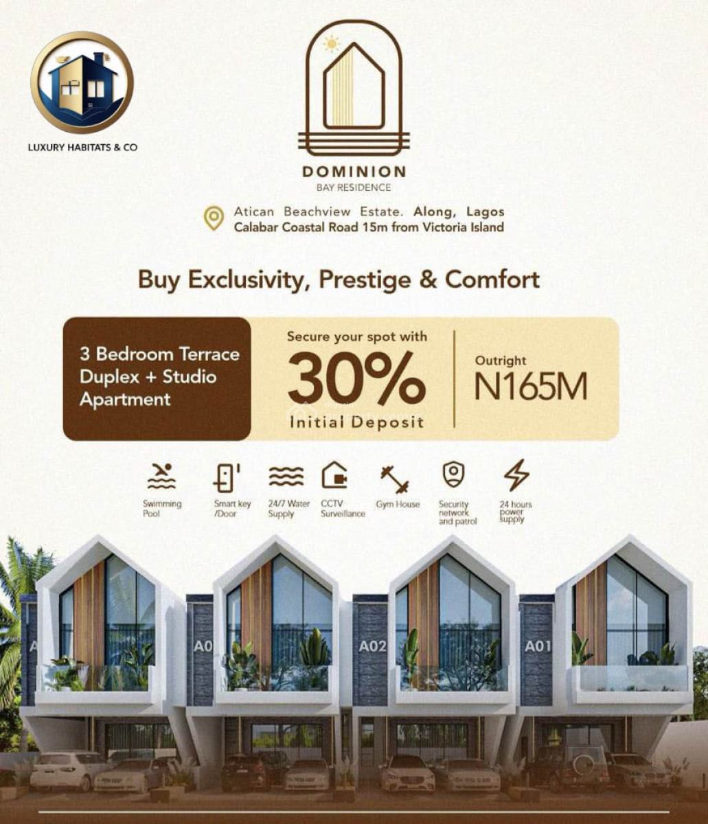 3-bedroom Terrace + Studio Apartment, Atican Beachview Estate, Ajah, Lagos, Terraced Duplex for Sale