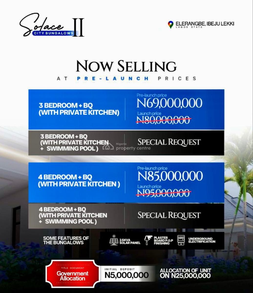 Luxury 3 Bedroom, Comes with Solar Inverter, Eleranigbe, Ibeju Lekki, Lagos, Detached Bungalow for Sale