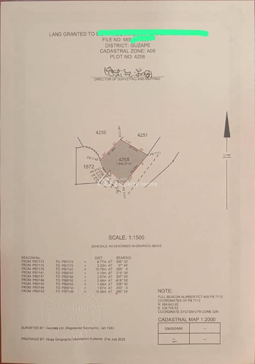 1800m² Residential Plot, Guzape Main, Guzape District, Abuja, Residential Land for Sale