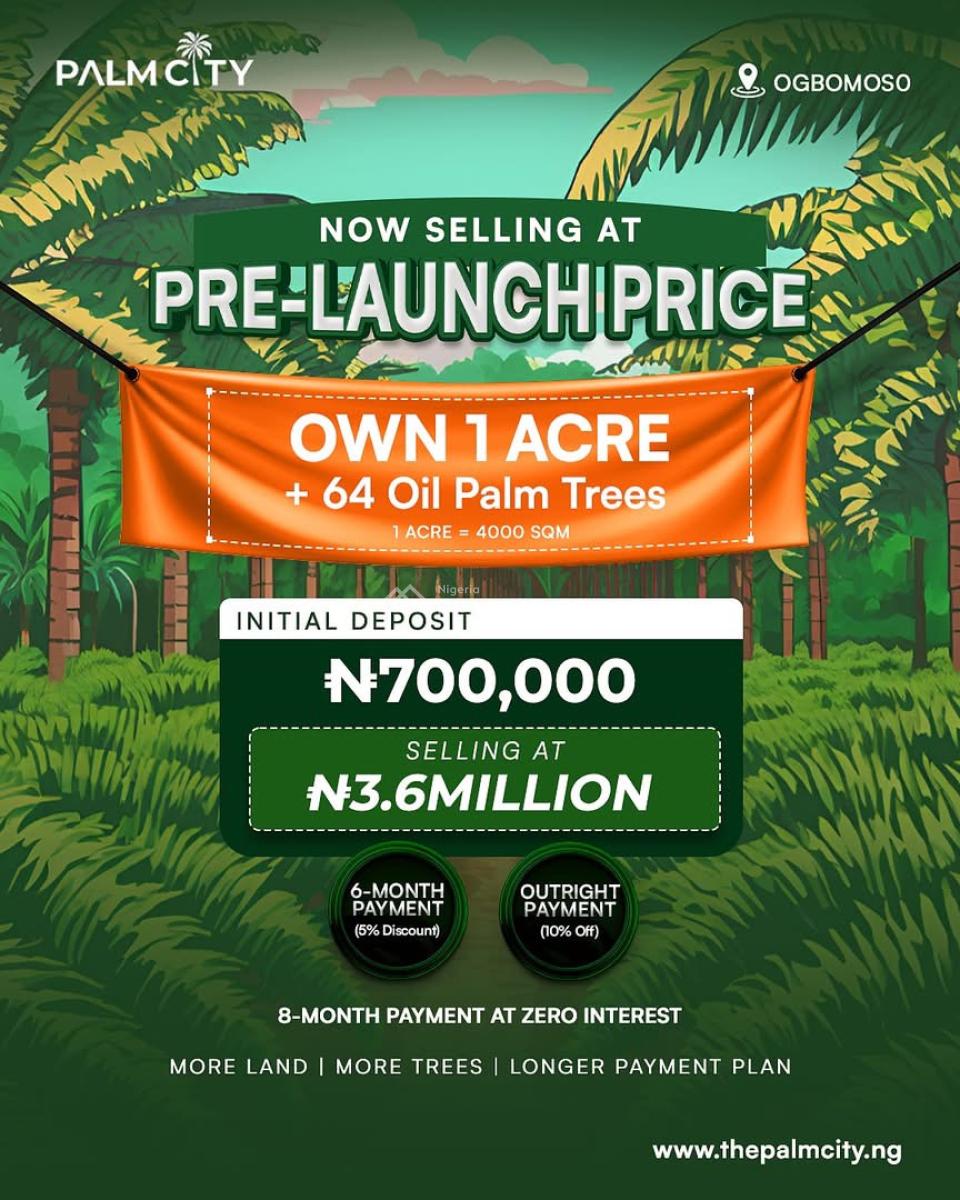 Palm City Plantation/ Oil Farm + 64 Palm Trees, Ogbomosho South, Oyo, Industrial Land for Sale
